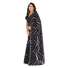 Mayawye Women's Georgette Printed Saree With Unstitched Blouse 5.5Mtr (Black)