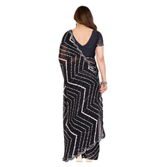Mayawye Women's Georgette Printed Saree With Unstitched Blouse 5.5Mtr (Black)