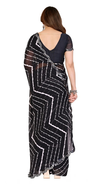Mayawye Women's Georgette Printed Saree With Unstitched Blouse 5.5Mtr (Black)