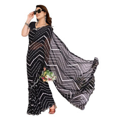 Mayawye Women's Georgette Printed Saree With Unstitched Blouse 5.5Mtr (Black)