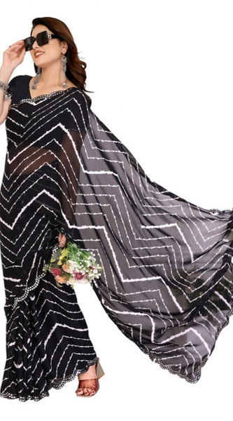 Mayawye Women's Georgette Printed Saree With Unstitched Blouse 5.5Mtr (Black)