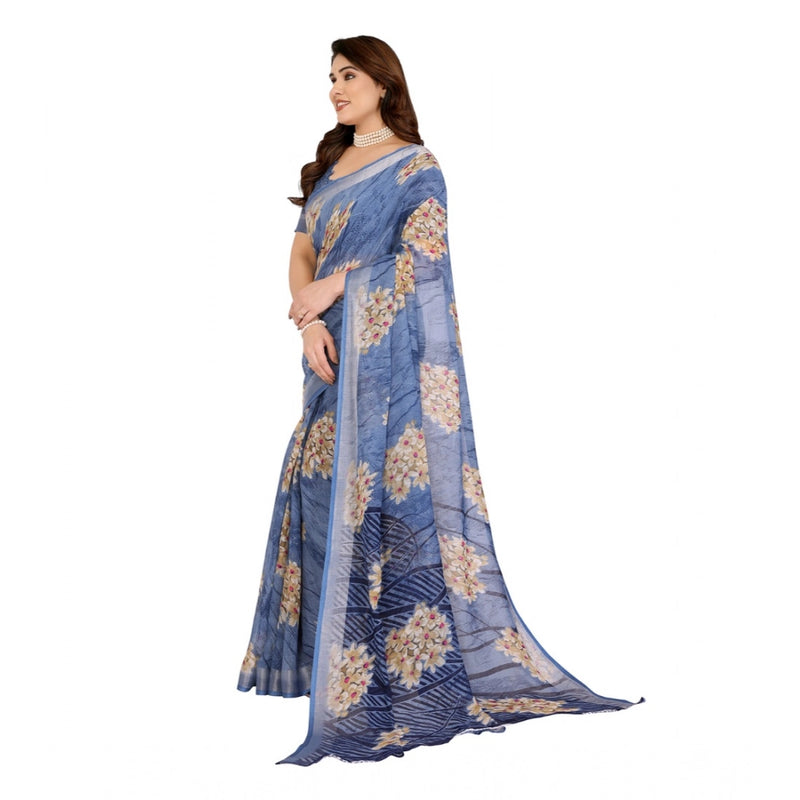 Mayawye Women's Georgette Printed Saree With Unstitched Blouse 5.5Mtr (Blue)