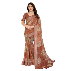 Mayawye Women's Georgette Printed Saree With Unstitched Blouse 5.5Mtr (Brown)