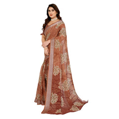Mayawye Women's Georgette Printed Saree With Unstitched Blouse 5.5Mtr (Brown)