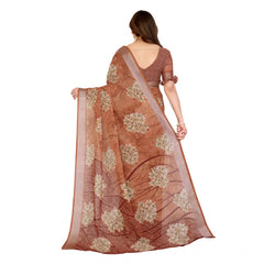Mayawye Women's Georgette Printed Saree With Unstitched Blouse 5.5Mtr (Brown)