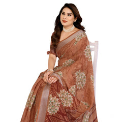 Mayawye Women's Georgette Printed Saree With Unstitched Blouse 5.5Mtr (Brown)
