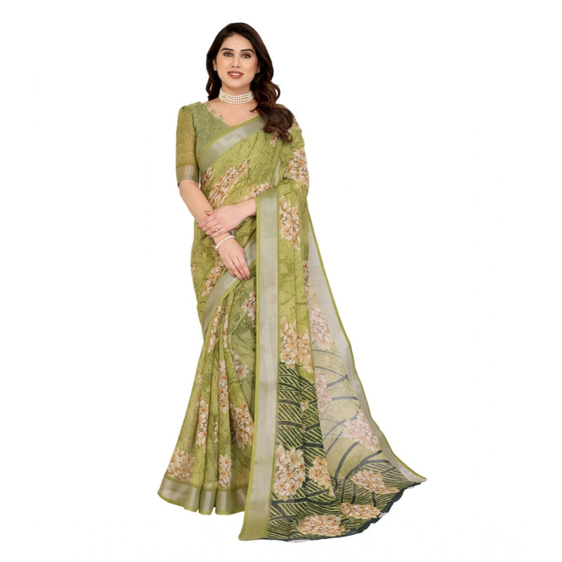 Mayawye Women's Georgette Printed Saree With Unstitched Blouse 5.5Mtr (Green)