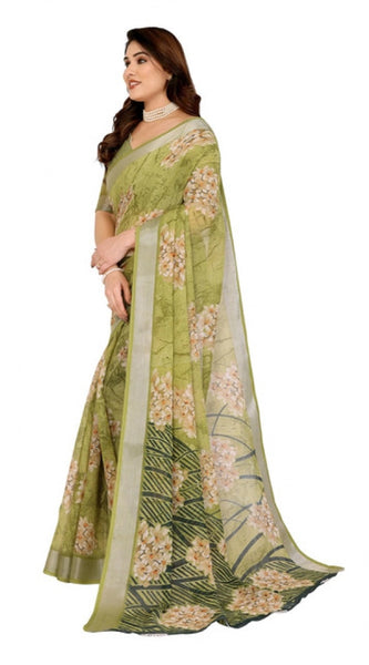 Mayawye Women's Georgette Printed Saree With Unstitched Blouse 5.5Mtr (Green)