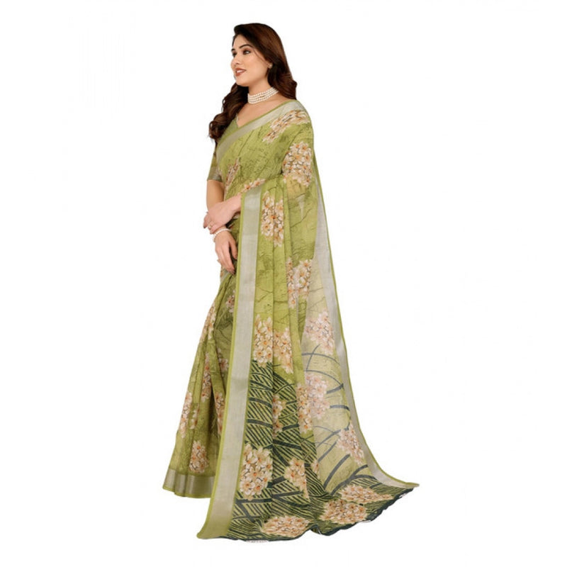 Mayawye Women's Georgette Printed Saree With Unstitched Blouse 5.5Mtr (Green)