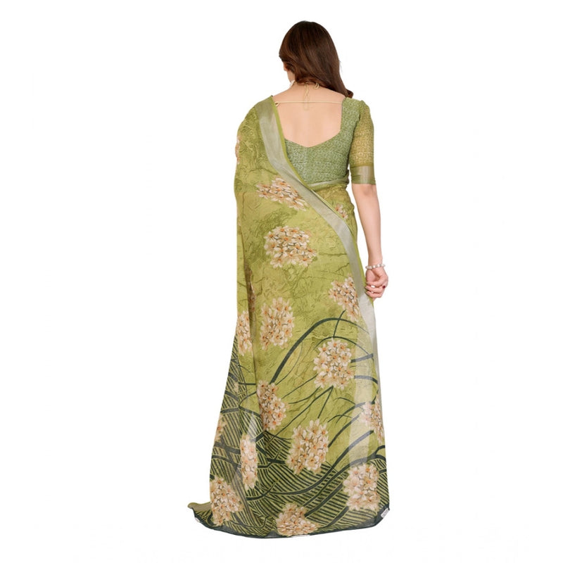 Mayawye Women's Georgette Printed Saree With Unstitched Blouse 5.5Mtr (Green)