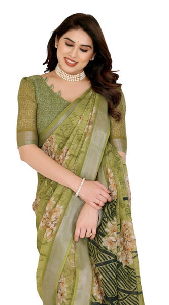 Mayawye Women's Georgette Printed Saree With Unstitched Blouse 5.5Mtr (Green)