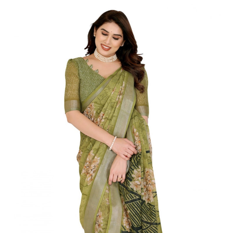 Mayawye Women's Georgette Printed Saree With Unstitched Blouse 5.5Mtr (Green)