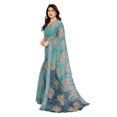 Mayawye Women's Georgette Printed Saree With Unstitched Blouse 5.5Mtr (Turquoise Green)