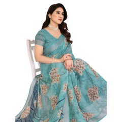 Mayawye Women's Georgette Printed Saree With Unstitched Blouse 5.5Mtr (Turquoise Green)