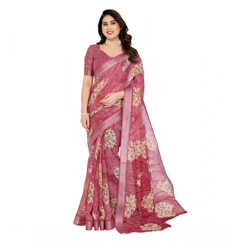 Mayawye Women's Georgette Printed Saree With Unstitched Blouse 5.5Mtr (Pink)