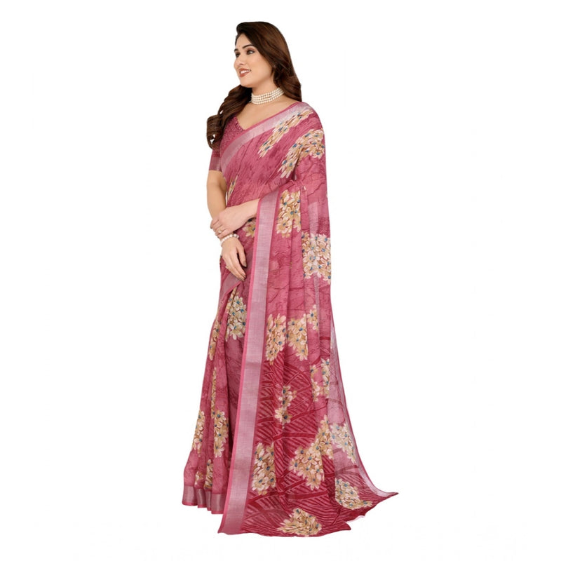 Mayawye Women's Georgette Printed Saree With Unstitched Blouse 5.5Mtr (Pink)