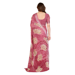 Mayawye Women's Georgette Printed Saree With Unstitched Blouse 5.5Mtr (Pink)