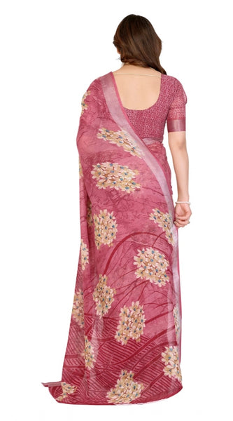 Mayawye Women's Georgette Printed Saree With Unstitched Blouse 5.5Mtr (Pink)