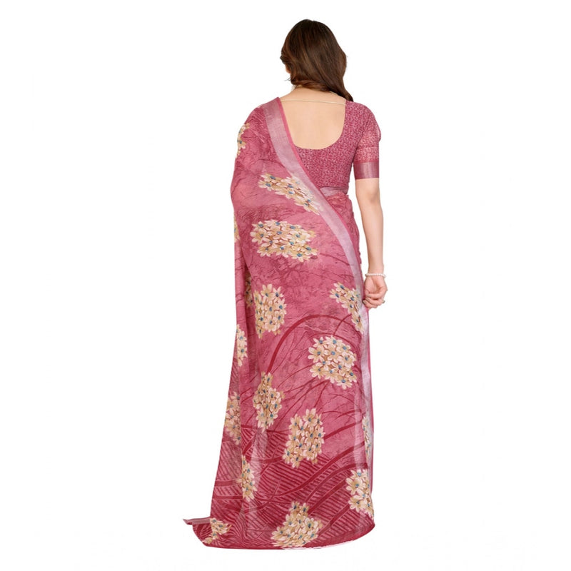 Mayawye Women's Georgette Printed Saree With Unstitched Blouse 5.5Mtr (Pink)