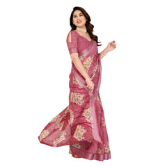 Mayawye Women's Georgette Printed Saree With Unstitched Blouse 5.5Mtr (Pink)