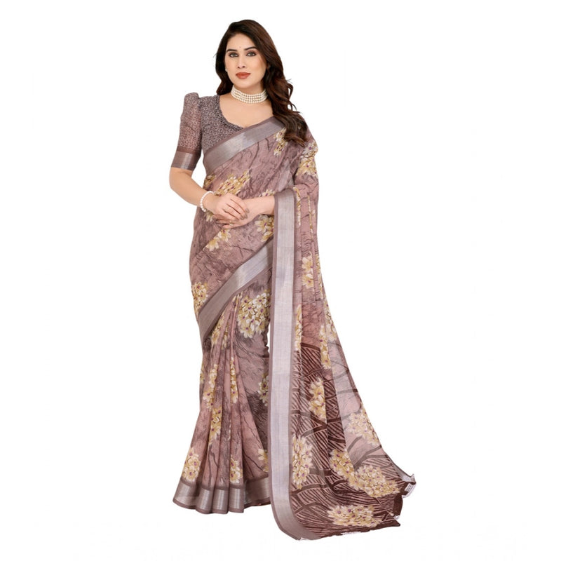 Mayawye Women's Georgette Printed Saree With Unstitched Blouse 5.5Mtr (Brown)