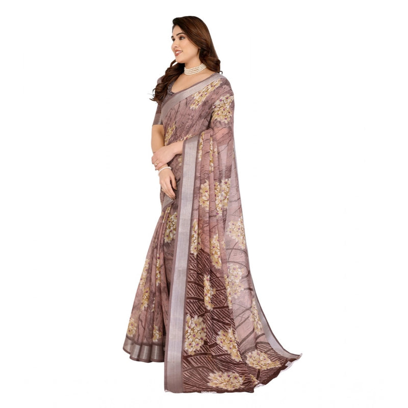 Mayawye Women's Georgette Printed Saree With Unstitched Blouse 5.5Mtr (Brown)