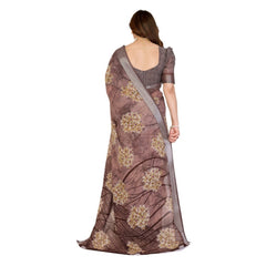 Mayawye Women's Georgette Printed Saree With Unstitched Blouse 5.5Mtr (Brown)
