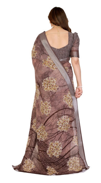 Mayawye Women's Georgette Printed Saree With Unstitched Blouse 5.5Mtr (Brown)