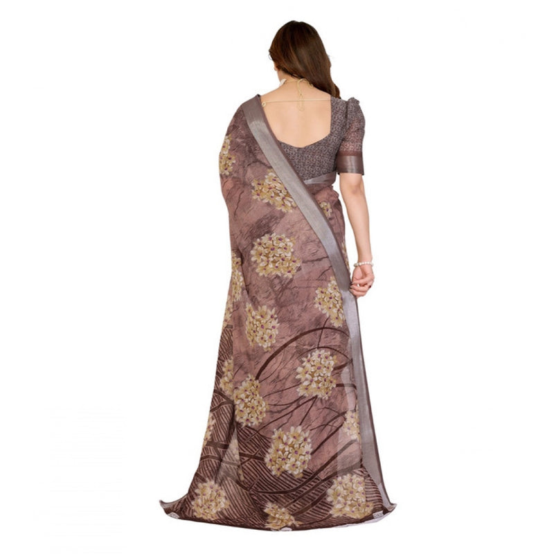 Mayawye Women's Georgette Printed Saree With Unstitched Blouse 5.5Mtr (Brown)