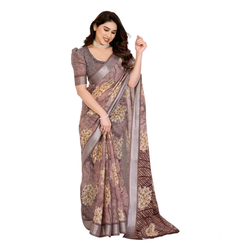 Mayawye Women's Georgette Printed Saree With Unstitched Blouse 5.5Mtr (Brown)