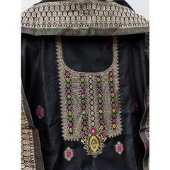 Mayawye Women's Banarasi Silk Printed Unstitched Salwar Suit Material With Dupatta (Black, 3Mtrs)