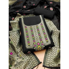 Mayawye Women's Banarasi Silk Printed Unstitched Salwar Suit Material With Dupatta (Black, 3Mtrs)