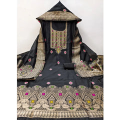 Mayawye Women's Banarasi Silk Printed Unstitched Salwar Suit Material With Dupatta (Black, 3Mtrs)