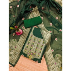 Mayawye Women's Banarasi Silk Printed Unstitched Salwar Suit Material With Dupatta (Bottle Green, 3Mtrs)
