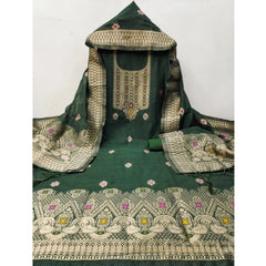 Mayawye Women's Banarasi Silk Printed Unstitched Salwar Suit Material With Dupatta (Bottle Green, 3Mtrs)