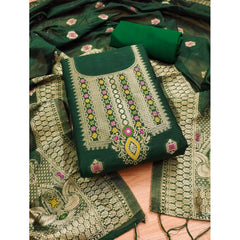 Mayawye Women's Banarasi Silk Printed Unstitched Salwar Suit Material With Dupatta (Bottle Green, 3Mtrs)