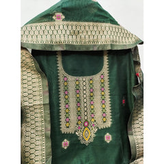 Mayawye Women's Banarasi Silk Printed Unstitched Salwar Suit Material With Dupatta (Bottle Green, 3Mtrs)