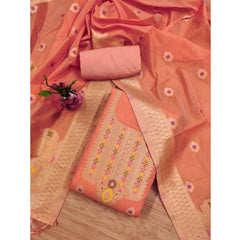Mayawye Women's Banarasi Silk Printed Unstitched Salwar Suit Material With Dupatta (Peach, 3Mtrs)