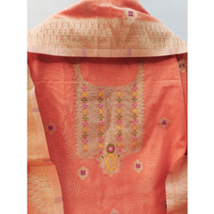 Mayawye Women's Banarasi Silk Printed Unstitched Salwar Suit Material With Dupatta (Peach, 3Mtrs)