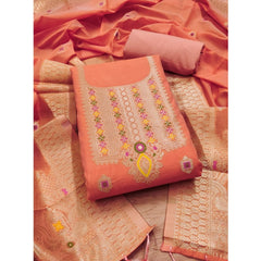 Mayawye Women's Banarasi Silk Printed Unstitched Salwar Suit Material With Dupatta (Peach, 3Mtrs)