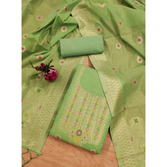 Mayawye Women's Banarasi Silk Printed Unstitched Salwar Suit Material With Dupatta (Pista, 3Mtrs)