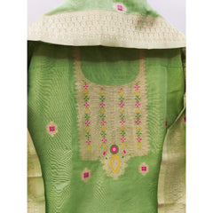 Mayawye Women's Banarasi Silk Printed Unstitched Salwar Suit Material With Dupatta (Pista, 3Mtrs)