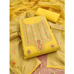 Mayawye Women's Banarasi Silk Printed Unstitched Salwar Suit Material With Dupatta (Yellow, 3Mtrs)