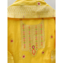 Mayawye Women's Banarasi Silk Printed Unstitched Salwar Suit Material With Dupatta (Yellow, 3Mtrs)
