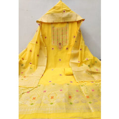 Mayawye Women's Banarasi Silk Printed Unstitched Salwar Suit Material With Dupatta (Yellow, 3Mtrs)