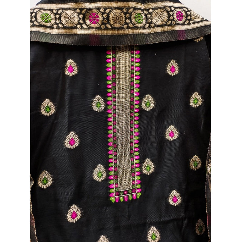 Mayawye Women's Banarasi Silk Printed Unstitched Salwar Suit Material With Dupatta (Black, 3Mtrs)