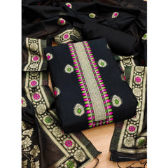 Mayawye Women's Banarasi Silk Printed Unstitched Salwar Suit Material With Dupatta (Black, 3Mtrs)