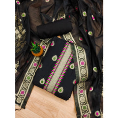 Mayawye Women's Banarasi Silk Printed Unstitched Salwar Suit Material With Dupatta (Black, 3Mtrs)