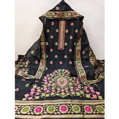 Mayawye Women's Banarasi Silk Printed Unstitched Salwar Suit Material With Dupatta (Black, 3Mtrs)
