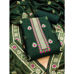 Mayawye Women's Banarasi Silk Printed Unstitched Salwar Suit Material With Dupatta (Bottle Green, 3Mtrs)